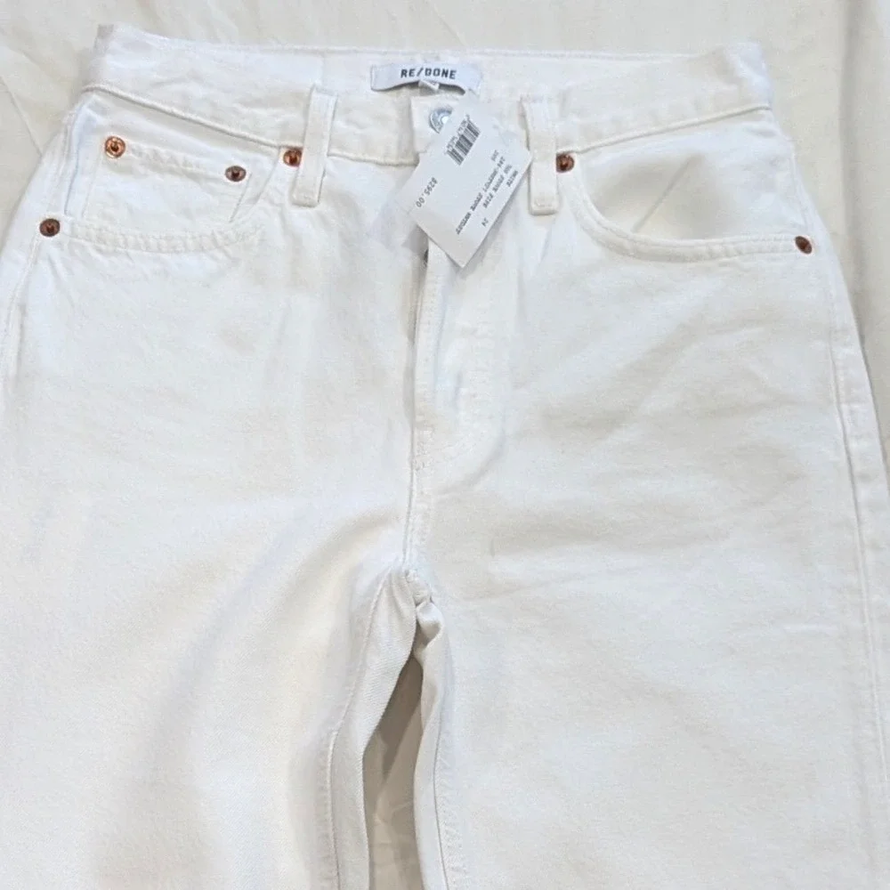 $295 NWT RE/DONE 70s Stove Pipe Jeans White Destroyed Distressed Straight Leg 24